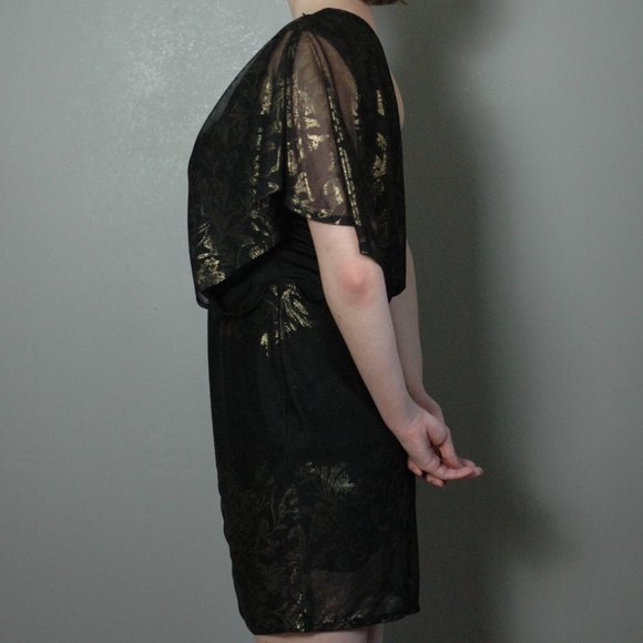 TAGS ON Shiny Black and Gold One Shoulder Dress from Le Chateau - Picture 3 of 5
